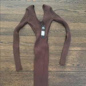 Brown Ribbed Women's Sweater